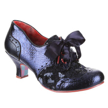 Irregular Choice Cobbles Shoes in shiny blue Irregular Choice Canada navy blue heels with blue ribbon retro vintage 40s 50s pinup shoes Canadian Pin-Up Shop Suzie's Bombshell Boutique