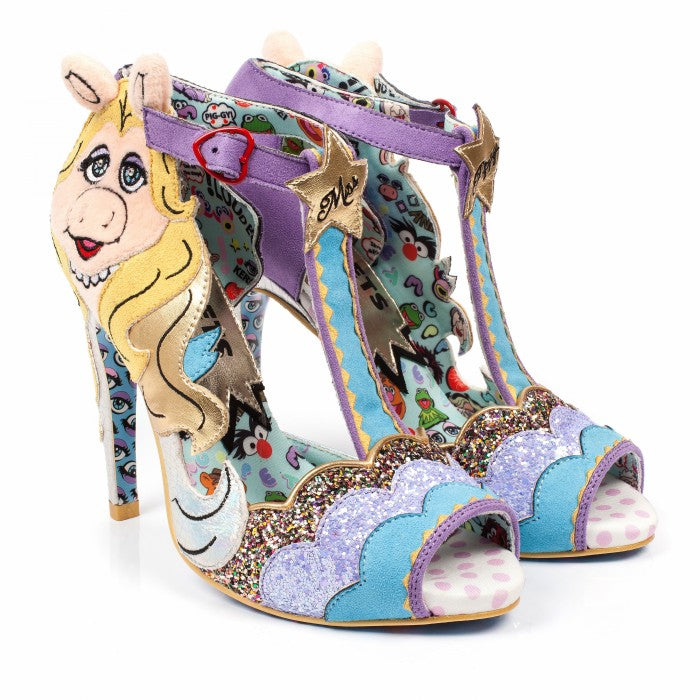 Irregular Choice Original Diva Shoes Irregular Choice Canada stilettos in blue purple lavender pink sparkle glitter with Miss Piggy design quirky shoes funky footwear for women pinup Canadian Pin-Up Shop Suzie's Bombshell Boutique Port Dover