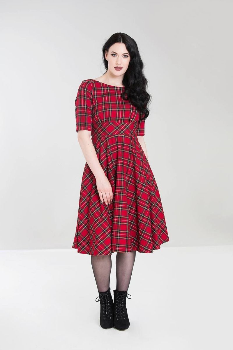 Hell Bunny for Suzie's Bombshell Boutique Irvine stewart tartan plaid pin-up pinup retro vintage swing dress. 