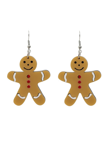 Collectif Gingerbread Man Earrings acrylic christmas pinup jewellery Suzie's Bombshell Boutique