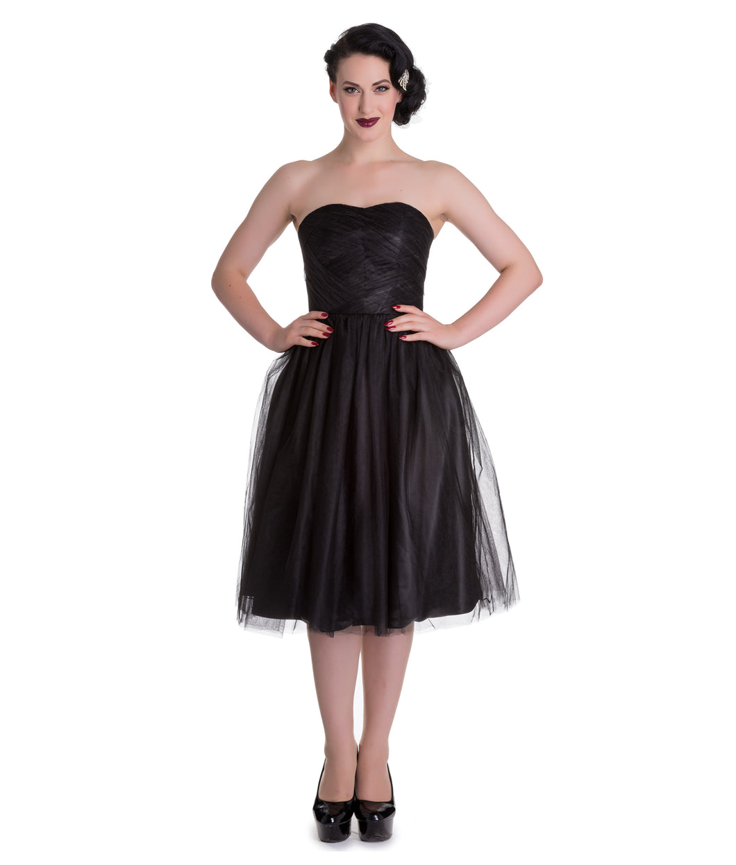 Hell Bunny Tamara Dress Black Hell Bunny Canada 50s style prom dress strapless dress with tulle skirt pinup retro vintage 50s swing dress Canadian Pin-Up Shop Suzie's Bombshell Boutique Port Dover