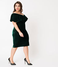 Unique Vintage Sophia Velvet Wiggle Dress - Green