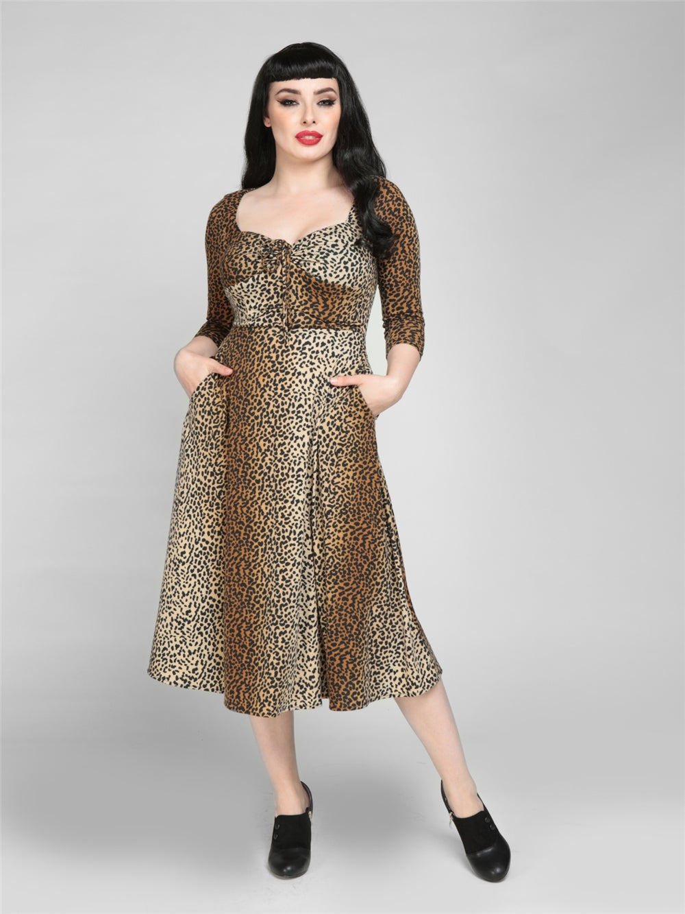 Collectif Minda Leopard Swing Dress animal print retro vintage 40s 50s pinup pin-up dress Suzie's Bombshell Boutique cheetah leopard sexy