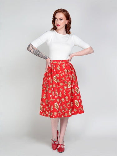 Collectif Josualda Ginger Cookies Swing Skirt  for Suzie's Bombshell Boutique Christmas Gingerbread retro vintage pin-up pinup skirt.