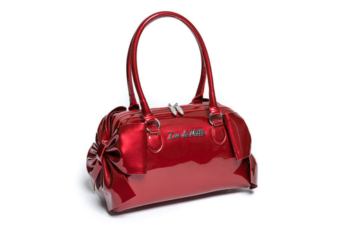 Lux De Ville Double Bow Tote Red Shiny Bag purse handbag for women retro vintage alt fashion rockabilly pinup purse Suzie's Bombshell Boutique