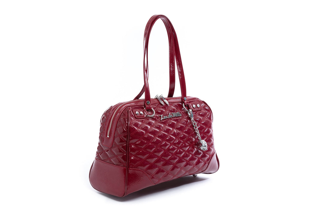 Lux De Ville Temptress Tote Medium Red Crinkle Patent Bag shiny red goth rockabilly retro vntage pinup alt fashion purse handbag for women Suzie's Bombshell Boutique