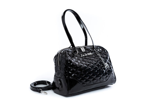 Lux De Ville Temptress Tote Medium Black Crinkle Patent Bag shiny black handbag alt fashion goth retro vintage pinup purse for women Suzie's Bombshell Boutique