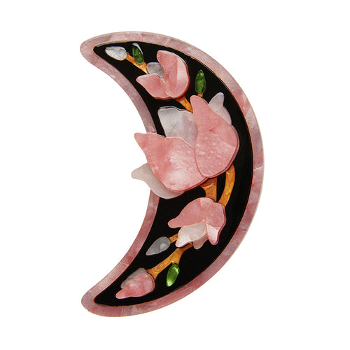 Erstwilder Art Nouveau Steel Magnolias Brooch Pink Erstwilder Canada pink black and gold acrylic pin retro vintage pinup jewellery Canadian Pin-Up Shop Suzie's Bombshell Boutique