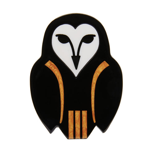 Erstwilder Art Nouveau Owl Ornamental Brooch Erstwilder Canada black and gold coloured bird owl design acrylic pin retro vintage pinup 40s jewellery Canadian Pin-Up Shop Suzie's Bombshell Boutique