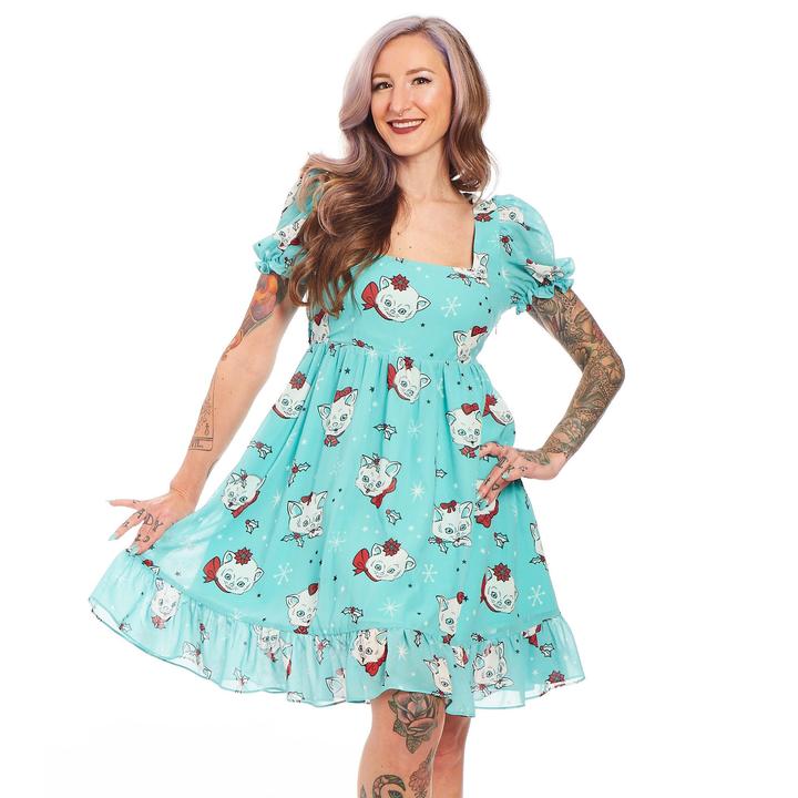 white christmas dresses Sourpuss Christmas Kitties Cream Puff Dress – Suzie's Bombshell Boutique