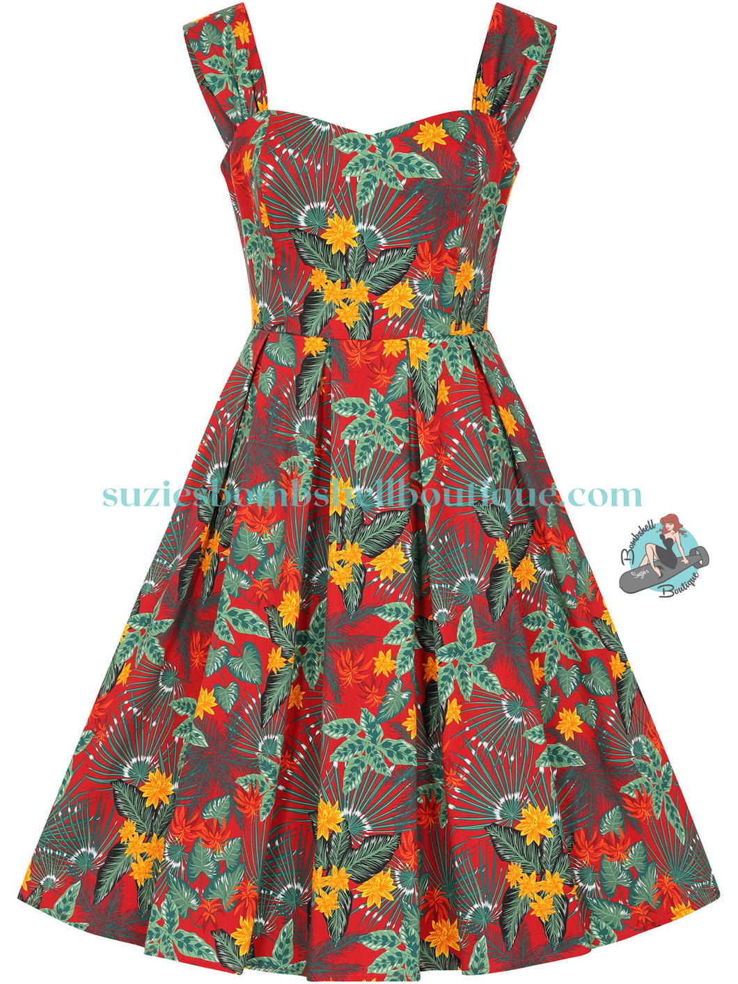 Collectif Jill Jungle Floral Swing Dress retro vintage pinup tiki rockabilly 1950s 50s dress sundress for women Canadian Pin-Up Shop Suzie's Bombshell Boutique