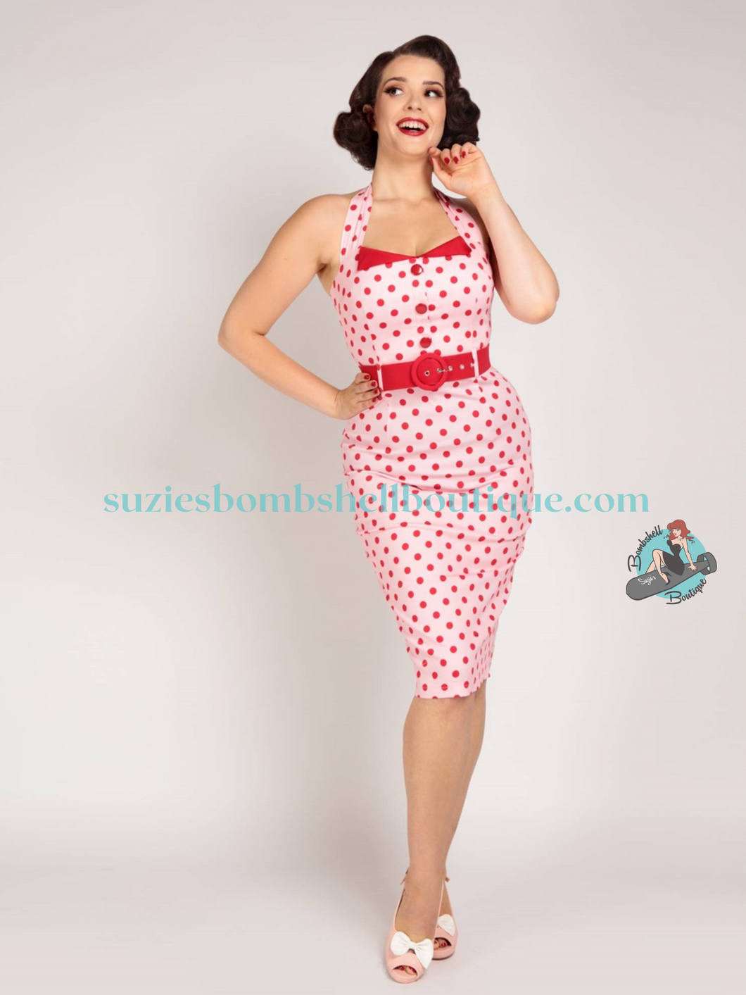 Pink boutique polka dot dress on sale