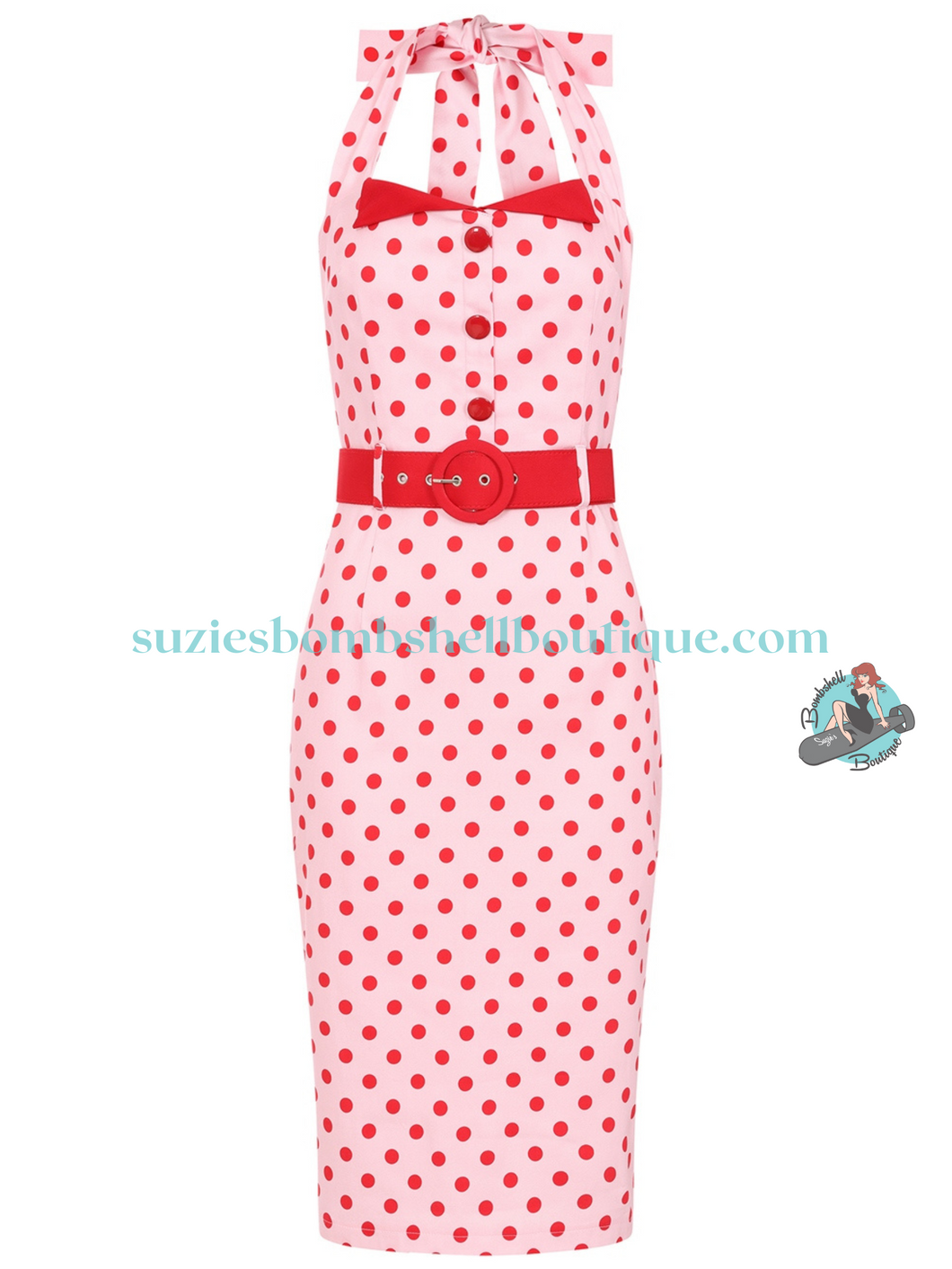 Collectif Wanda Polka Dot Pencil Dress Suzie s Bombshell Boutique