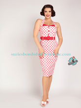 Collectif Wanda Polka Dot Pencil Dress Sexy pink and red halter dress retro vintage 40s 50s 1950s dress pinup wiggle dress Canadian Pinup Shop Suzie's Bombshell Boutique