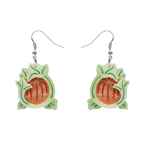 Erstwilder Art Nouveau November Reign Earrings Erstwilder Canada floral design earrings in green and orange retro vintage pinup acrylic jewellery Canadian Pin-Up Shop Suzie's Bombshell Boutique