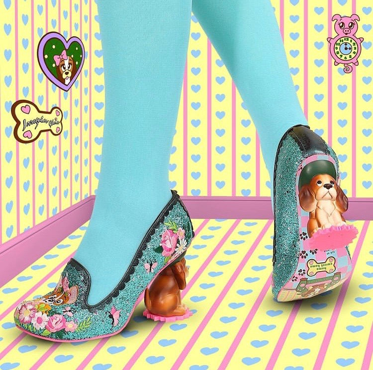 Irregular Choice Bougainvillea shoes for women with character heels of puppy dog sparkly glitter shoes retro vintage altfashion quirky shoes in turquoise Irregular Choice Canada Canadian Pin-Up Shop Suzie's Bombshell Boutique