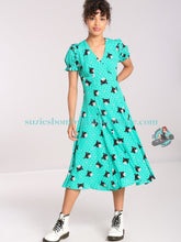 Hell Bunny for Suzie's Bombshell Boutique pinup rockabilly retro cat love cats turquoise dress.