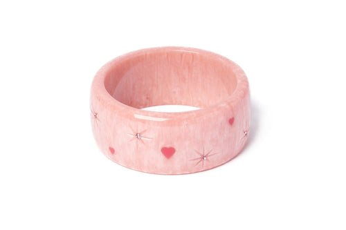Splendette Valentine's Sweet Cheeks Starburst Bangle Extra Wide Duchess pastel pink retro vintage bracelet with hearts pinup bakelite jewellery Canadian Pin-Up Shop Suzie's Bombshell Boutique
