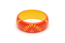 Splendette Wide Sunset Carved Bangle size Duchess Splendette Canada orange and yellow carved tiki bracelet retro vintage pinup 40s 50s jewellery Canadian Pin-up Shop Suzie's Bombshell Boutique Port Dover