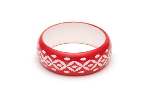 Splendette Wide Lover Carved Bangle size Duchess Splendette Canada red and white carved bracelet retro vintage pinup tiki 40s 50s rockabilly jewellery Canadian Pin-Up Shop Suzie's Bombshell Boutique Port Dover
