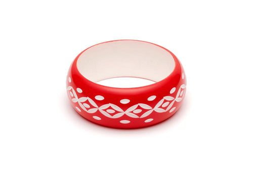 Splendette Wide Lover Carved Bangle Splendette Canada red and white carved bracelet valentines retro vintage pinup tiki rockabilly 40s 50s jewellery Canadian Pin-Up Shop Suzie's Bombshell Boutique Port Dover