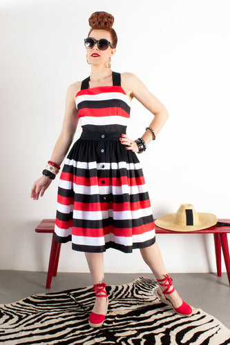 The Oblong Box Shop Sail Away Skirt black red and white button up skirt for over a romper playsuit retro vintage 40s 50s pinup clothing Canadian Pin-Up Shop Suzie's Bombshell Boutique