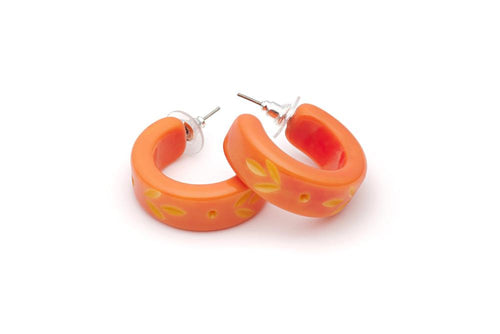 Splendette Carved Hoop Earrings Freesia Splendette Canada orange carved tiki earrings retro vintage pinup western 40s 50s jewellery Canadian Pin-Up Shop Suzie's Bombshell Boutique