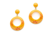 Splendette Carved Drop Hoop Earrings Honeysuckle Splendette Canada orange carved tiki earrings retro vintage pinup 40s 50s jewellery Canadian Pin-Up Shop Suzie's Bombshell Boutique
