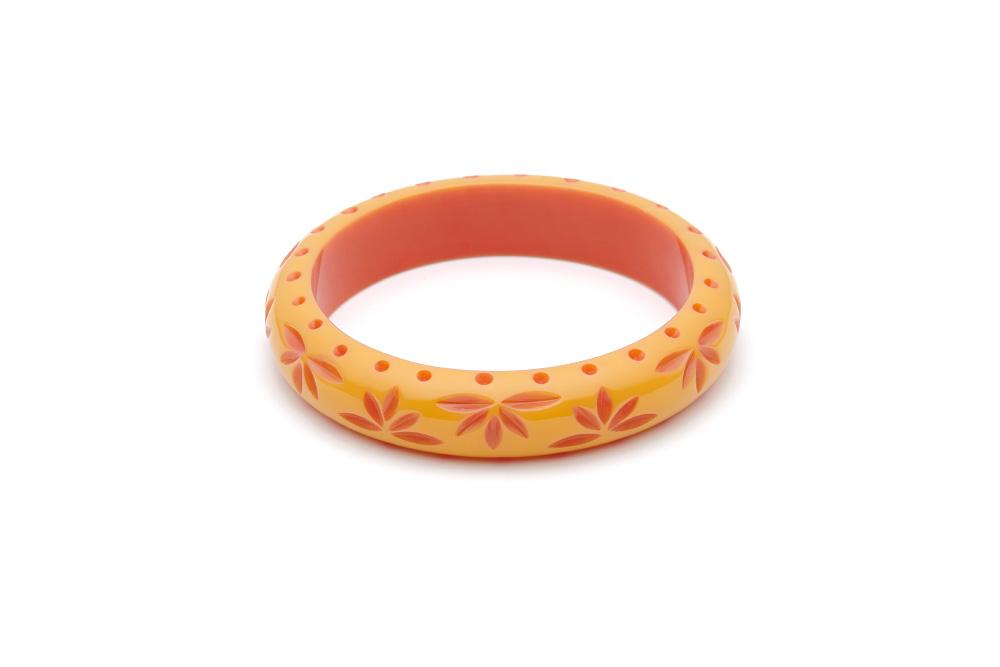 Splendette Midi Carved Bangle Honeysuckle Splendette Canada orange carved tiki bracelet retro vintage pinup western 40s 50s jewellery Canadian Pin-Up Shop Suzie's Bombshell Boutique