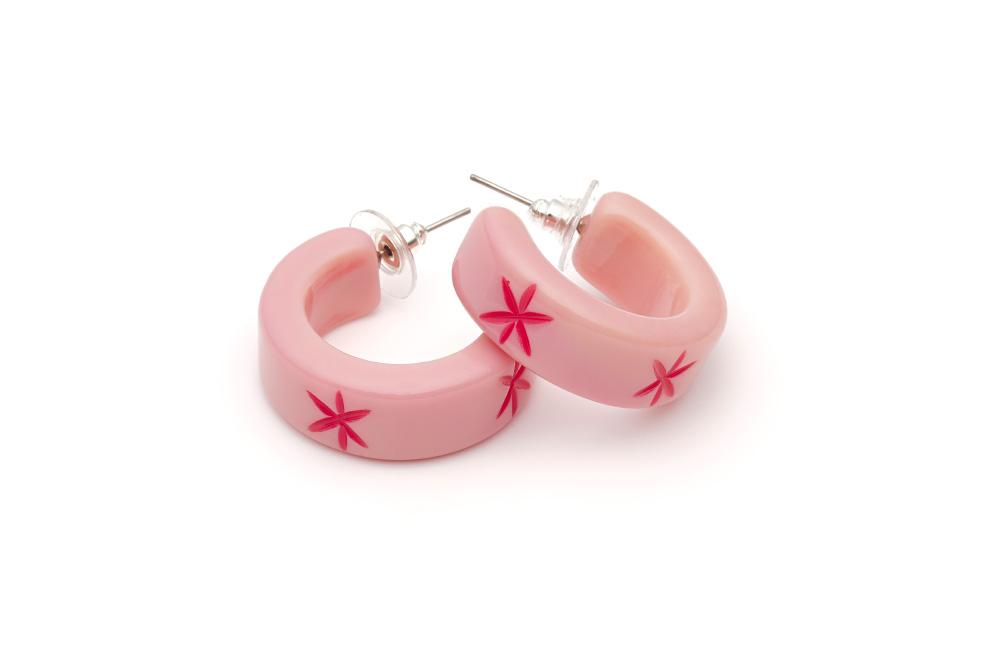 Splendette Carved Hoop Earrings Ripple Splendette Canada pink carved tiki earrings retro vintage pinup 40s 50s jewellery Canadian Pin-Up Shop Suzie's Bombshell Boutique