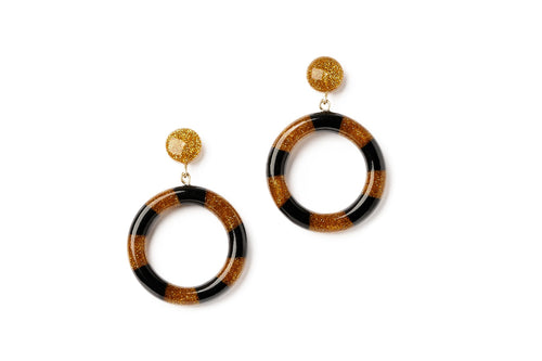 Splendette Gold & Black Candy Stripe Hoops Christmas retro vintage pinup pin-up jewellery for Suzie's Bombshell Boutique