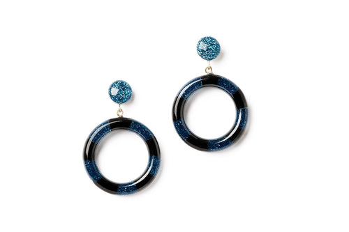 Splendette Teal & Black Candy Stripe Hoops retro vintage pinup pin-up jewellery for Suzie's Bombshell Boutique