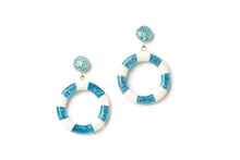 Splendette Turquoise & White Candy Stripe Hoops retro vintage 40s 50s pinup pin-up jewellery earrings for Suzie's Bombshell Boutique