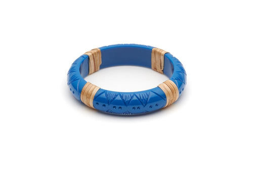 Splendette Pacific Cane Light Cane Bangle Midi tiki bracelet in blue with carving retro vintage polynesian pinup 50s jewellery Canadian Pin-Up Shop Suzie's Bombshell Boutique