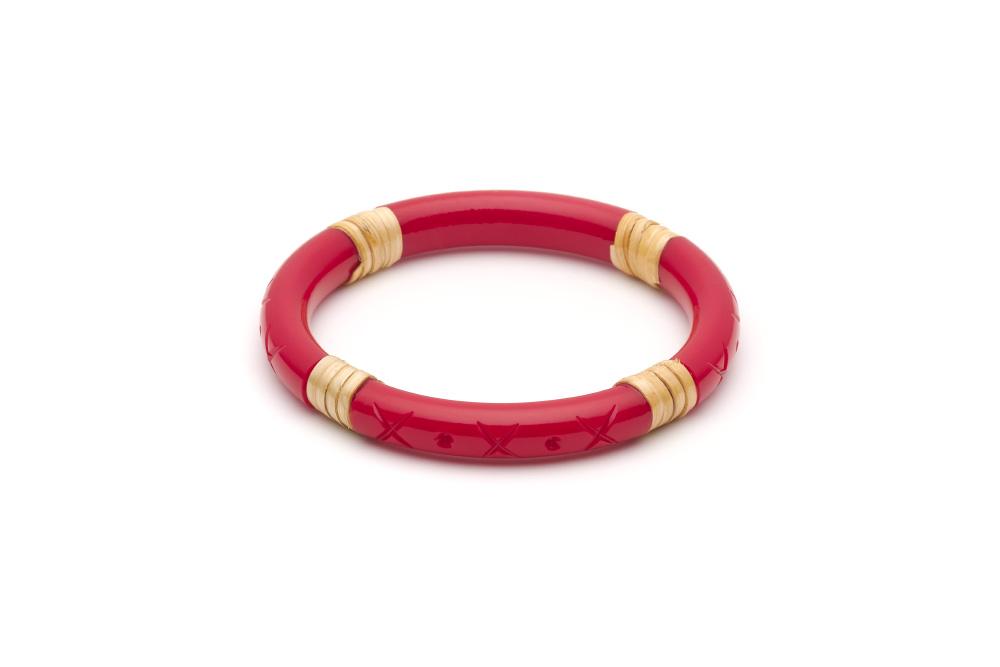 Splendette Rosella Cane Light Cane Bangle Narrow red carved tiki bracelet retro vintage pinup 50s style jewellery Canadian Pin-Up Shop Suzie's Bombshell Boutique