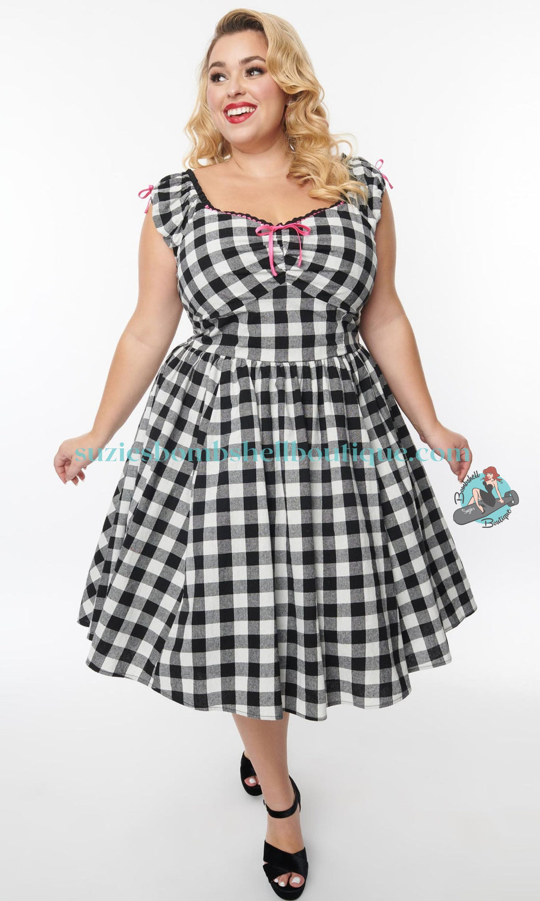 Unique Vintage Black White Gingham Swing Dress Suzie s