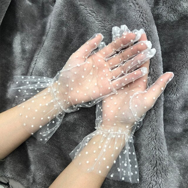 Lacy Dot Gloves white sheer polka dot dress gloves for women retro vintage pinup 40s 50s accessories Canadian Pin-Up Shop Suzie's Bombshell Boutique