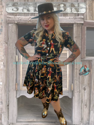 Western Pin-up Swing dress retro vintage countrybilly rockabilly pinup 1950s 50s shirtdress altfashion Canadian Pin-Up Shop Suzie's Bombshell Boutique