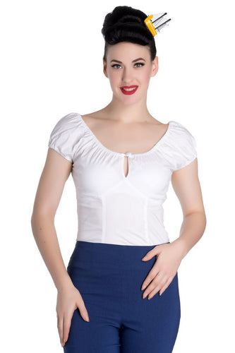 Hell Bunny Melissa Top in White Hell Bunny Canada peasant blouse with keyhole detail retro vintage pinup rockabilly 40s 50s shirt for women Canadian Pin-Up Shop Suzie's Bombshell Boutique Port Dover