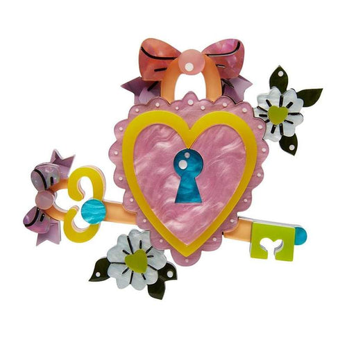 Erstwilder Mimsy Key To Your Heart Brooch lock and key acrylic resin pin spooky pinup jewellery Canadian Pin-Up Shop Suzie's Bombshell Boutique