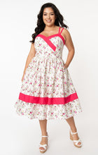 Unique Vintage Darienne Swing Dress - White/Pink Floral