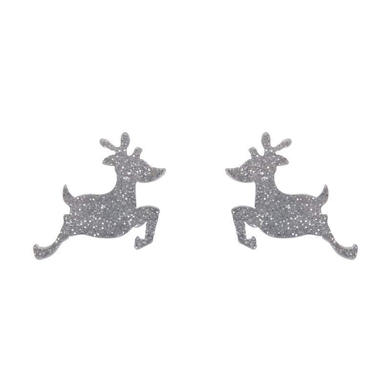 Erstwilder Essentials Reindeer Glitter Resin Stud Earrings Silver Christmas retro vintage pinup jewellery Canadian Pin-Up shop Suzie's Bombshell Boutique