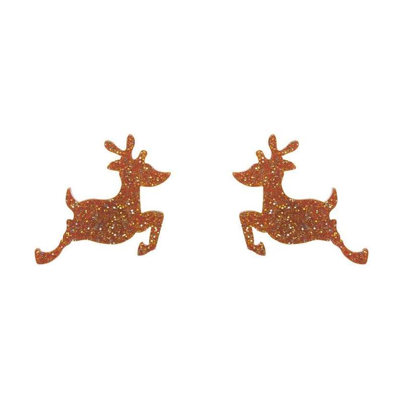 Erstwilder Reindeer Glitter Resin Stud Earrings - Gold