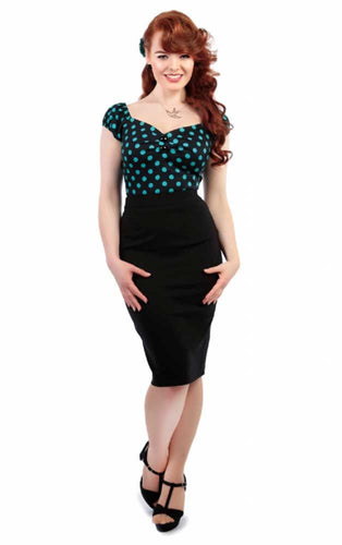 Collectif Polly Pencil Skirt Collectif Canada black sexy secretary wiggle skirt in bengaline fabric retro vintage pinup 40s 50s rockabilly fashion Canadian Pin-Up Shop Suzie's Bombshell Boutique Port Dover