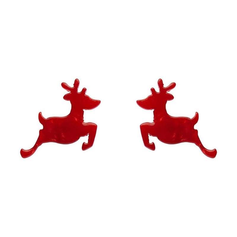 Erstwilder Essentials Reindeer Ripple Resin Stud Earrings Red Christmas retro vintage pinup jewellery Canadian Pin-Up Shop Suzie's Bombshell Boutique