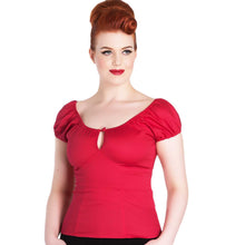 Hell Bunny Melissa Top in Red Hell Bunny Canada peasant blouse with keyhole detail retro vintage pinup rockabilly 40s 50s shirt for women Canadian Pin-Up Shop Suzie's Bombshell Boutique Port Dover