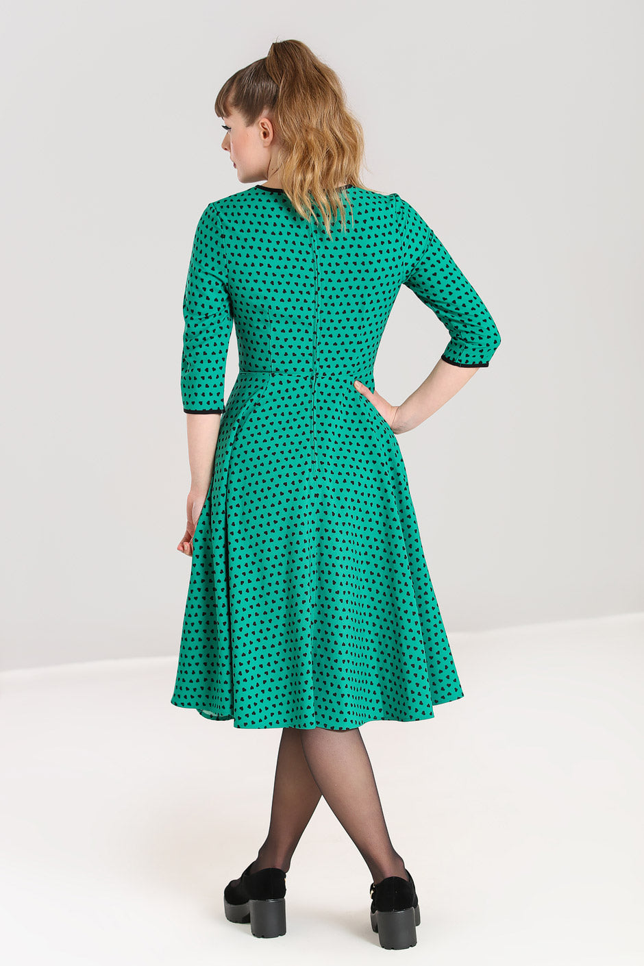 hell bunny green polka dot dress Hell Bunny Paradisum 50's Dress Suzie's Bombshell Boutique
