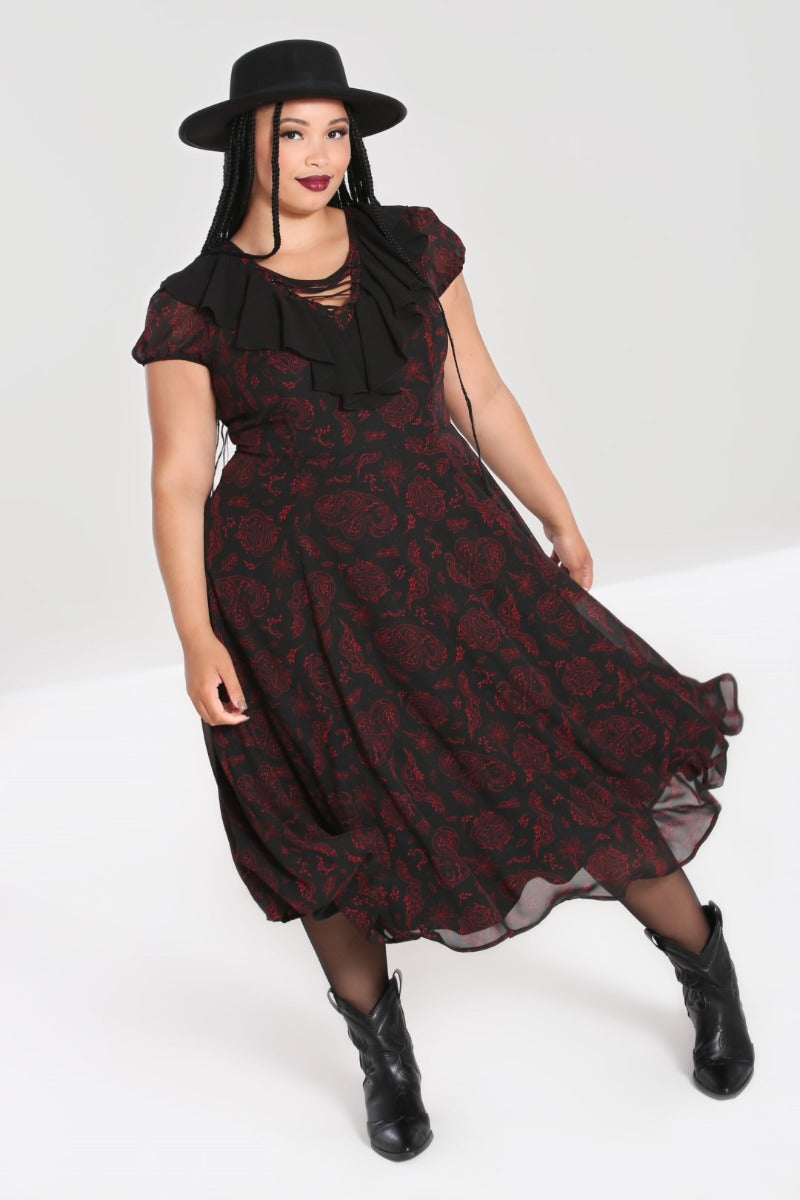 Hell Bunny Clarice Dress goth pinup alt fashion rockabilly maxi dress Suzie's Bombshell Boutique