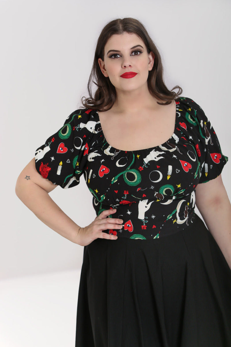 Hell Bunny Good Fortune Crop Top fortune teller shirt alt fashion rockabilly pinup top Suzie's Bombshell Boutique