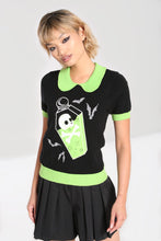 Hell Bunny Alchemist Sweater goth halloween love potion gothic pinup alt fashion sweater jumper top knitwear short sleeved sweater in black and lime green Suzie's Bombshell Boutique